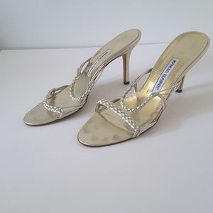 *SOLD* Manolo Blahnik Metallic Leather Slides
